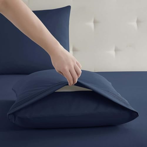 Clara Clark Cal King Sheets, 6 Piece Set - Hotel Luxury Sheets for Cal King Size Bed, Super Soft Bedding Set, Cal King Size, Navy Blue