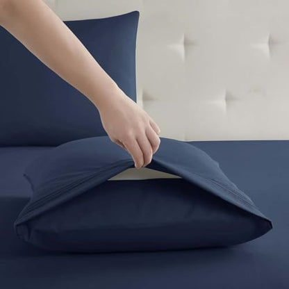 Clara Clark Twin Sheets, 5 Piece Set - Hotel Luxury Sheets for Twin Size Bed, Super Soft Bedding Set, Twin Size, Navy Blue