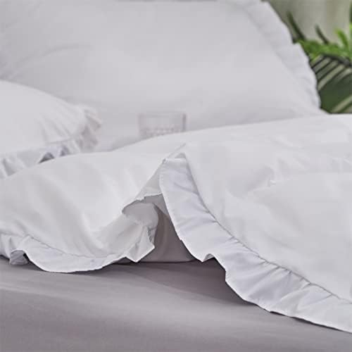 Wellboo White Lace Comforter Queen Size Girls Solid White Ruffle Bedding