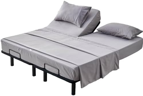 Kingnex 28-30 Split Top King Sheets Sets for Adjustable Bed Grey