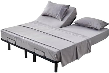Kingnex 32-34 Split Top King Sheets Sets for Adjustable Bed with Straps Soft 1800 Microfiber Breathable 4 Pcs Flex Head King Bedding Set Grey