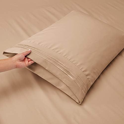 Clara Clark Flex Top King Sheets, 6 Piece Set - Hotel Luxury Sheets for Top Split King Bed, Super Soft Bedding Set, Head Split King Taupe Sand