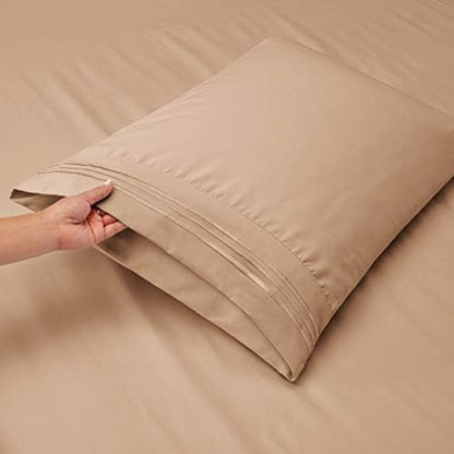 Clara Clark Flex Top King Sheets, 6 Piece Set - Hotel Luxury Sheets for Top Split King Bed, Super Soft Bedding Set, Head Split King Taupe Sand