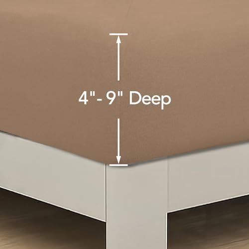 PureFit Stretchy Box Spring Cover Queen - Elastic Fitted Box Spring Wrap Around 4 Sides, Wrinkle & Fading Resistant Fits Queen Size Beds, Camel
