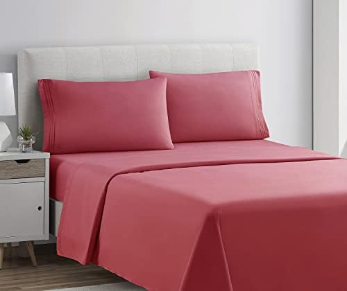 Clara Clark Bed Sheets, Premier 1800 Series 4 Piece Bed Sheet Set, Deep Pocket, Wrinkle, Fade, Stain Resistant, Luxury Soft Bedding Sheets & Pillowcases, Twin-XL, Coral Pink