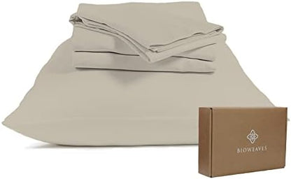BIOWEAVES 100% Organic Cotton Sheets, 300 Thread Count 4-Piece GOTS Certified Bed Sheet Set Fits Mattress Upto 17" Deep Pocket, Soft & Silky Sateen Weave (California King, Sand)