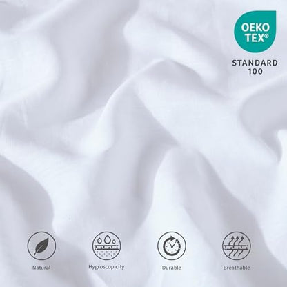 FALUCA 14-Inch 100% Linen Bed Skirt with Classic Tailored Drop Natural French Flax Dust Ruffle Cozy Soft Breathable Farmhouse Bedding (14" King, White)