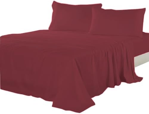 Kingnex Queen Sleeper Sofa Bed Sheets for 60x74 Pull Out Sofa Bed with 4-6 Deep Pocket Soft Double Brushed 1800 Microfiber 4 Piece Bedding Set Burgundy