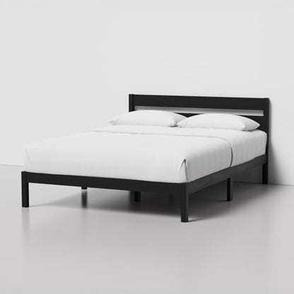 LIFEMENT Queen Bed Frame with Headboard Classic Wood Platform, Noise Free, Under Bed Storage, No Box Spring Needed, Easy Assembly, Black
