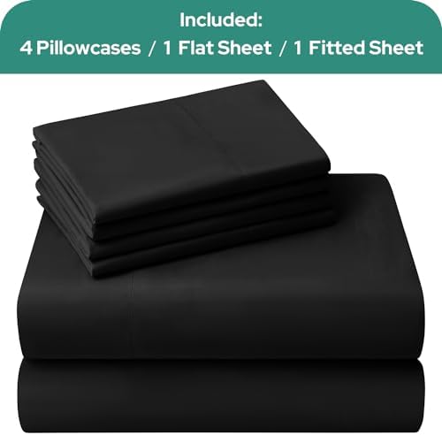 HOMEIDEAS Full Size Bed Sheets - 6 Piece Set (Black) - Extra Soft Brushed Microfiber 1800 Bedding Sheets, Deep Pocket, Wrinkle & Fade Free