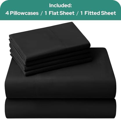 HOMEIDEAS Full Size Bed Sheets - 6 Piece Set (Black) - Extra Soft Brushed Microfiber 1800 Bedding Sheets, Deep Pocket, Wrinkle & Fade Free