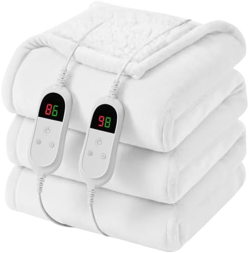 Heated Electric Blanket King, Dual Control, 90" x 100", Ivory White