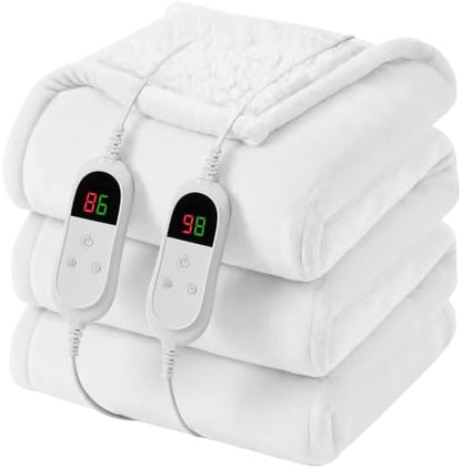 Heated Electric Blanket King, Dual Control, 90" x 100", Ivory White