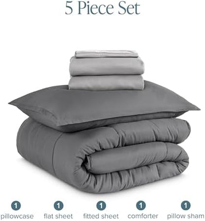 Bare Home Bed-in-A-Bag 5 Piece Set (Twin XL, Grey/Light Grey)