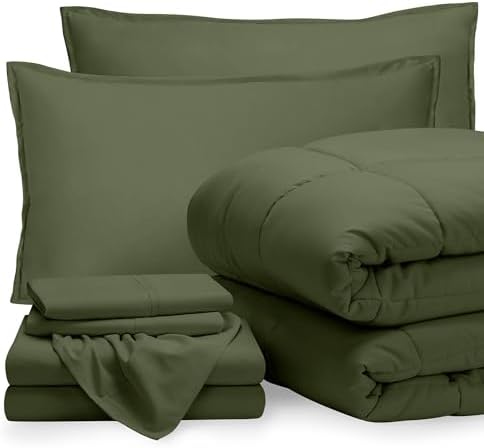 Bare Home Bed-in-A-Bag 7 Piece Comforter & Sheet Set - Full - Goose Down Alternative - Ultra-Soft 1800 Premium - Bedding Set (Full, Cypress/Cypress)
