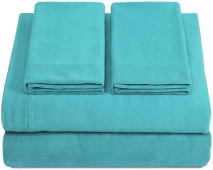Full XL 100% Cotton Jersey Knit Sheet Set, 4PC, 15" Deep Pocket, Aqua