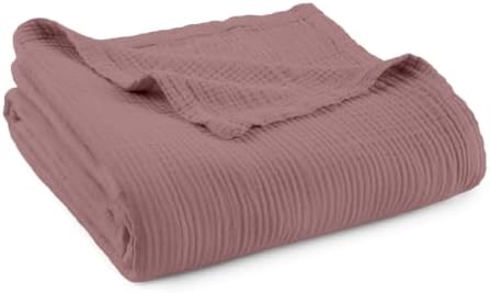 100% Cotton Organic Muslin Throw Blanket for Adults GOTS & Fairtrade Certified Organic Cotton - Couch Living Room and Bedroom Decor - 4 Layer Super Soft and Cozy (Wood Rose, King)