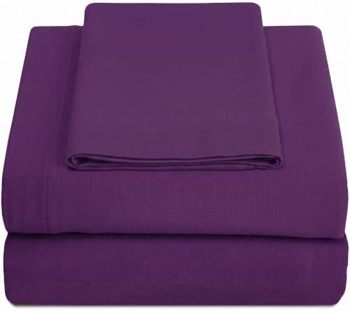 Twin XL Cotton Knit Jersey Sheet Set, 15" Deep Pocket, Plum, 3pc