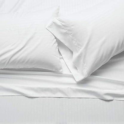 Amazon Basics Soft, Comfortable Queen Size Bed Sheets, Deluxe Microfiber, 4-Piece, Bright White Striped Temp (Pack of 2)