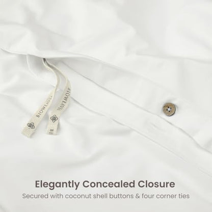 BIOWEAVES 100% Organic Cotton Full/Queen Duvet Cover Set, 3-Piece, 300 Thread Count Sateen Weave GOTS Certified Comforter Cover with Buttoned Closure and 2 Pillow Shams – White, 90x90 inches