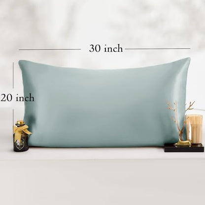 Vielit Queen Satin Pillowcase for Hair 2pc,Similar to Silk Pillow Cases,Easier Care Than Silk Pillowcase,Gifts for Women Men,Sage Green,20x30 & Envelope Closure and 2 Satin Scrunchies