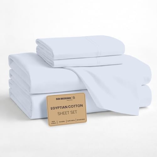 SGI bedding 100% Egyptian Cotton Sheets Full Size – Cooling Sheets, Soft Breathable Light Blue Bedding, Luxury Bedding, Luxury Hotel Sheet Set, Deep Pocket 16", 4 Piece Set