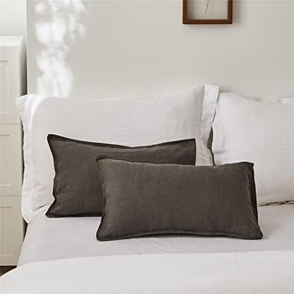 Simple&Opulence 100% Linen Lumbar Pillow Cover 12 x 20 Inches Set of 2 Rectangular Decorative Throw Cushion Cover for Couch Sofa Bed Living Room Office Soft Breathable Farmhouse - Dark Grey