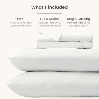 BIOWEAVES 100% Organic Cotton Sheets, 300 Thread Count 3-Piece GOTS Certified Bed Sheet Set Fits Mattress Upto 17" Deep Pocket, Soft & Silky Sateen Weave (Twin, White)