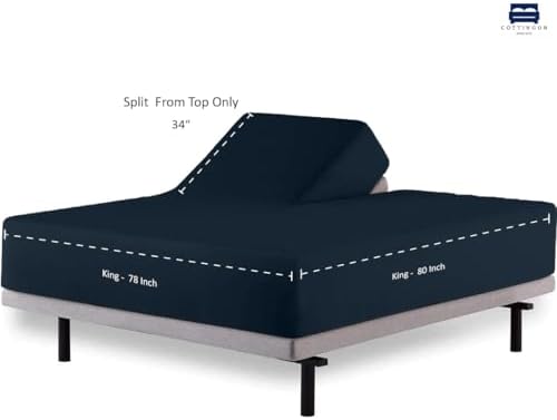 1 PC Top Split Queen Fitted Sheet for Adjustable beds, 34" Split, Navy Blue
