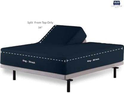 1 PC Top Split Queen Fitted Sheet for Adjustable beds, 34" Split, Navy Blue