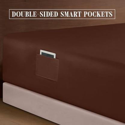 Elegant Comfort 4-Piece Bed Sheet Set - Luxury Bedding 1500 Premium Hotel Quality Microfiber, All Around Elastic 18-24 Inches Deep Fitted Sheet- Extra Deep Pocket Sheets, California King, Brown