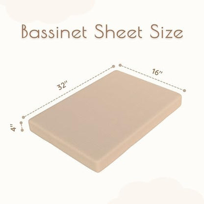 Baby Bassinet Sheets Boys –100% Muslin Bassinet Sheets Rectangle, 2 pc Bassinet Mattress Sheets, 32"x16"x 4", Oeko-TEX Certified, Bedside Bassinet Sheet (Beige + Cream)