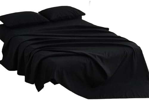 Kingnex Sofa Bed Sheets Queen for Sleeper Sofa Bed with 4-6 Deep Pocket Soft Double Brushed 1800 Microfiber 4 Piece Bedding Set (60"x74"x6") Black