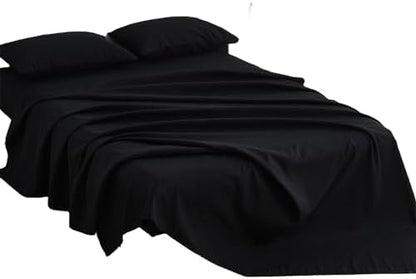 Kingnex Sofa Bed Sheets Queen for Sleeper Sofa Bed with 4-6 Deep Pocket Soft Double Brushed 1800 Microfiber 4 Piece Bedding Set (60"x74"x6") Black