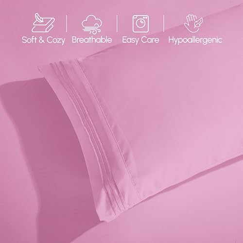Elegant Comfort Luxury 1500 Premium Hotel Quality Microfiber 4-Piece Sheet Set - Wrinkle Resistant, All Around Elastic Fitted Sheet, Deep Pocket up to 16", King, Light Pink