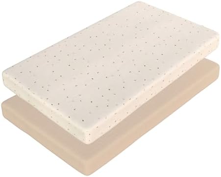 2-Pack Muslin Mini Crib Sheets Girl Boy, Cotton Muslin Pack and Play Sheets Fitted, 27" x 39", Fits Graco Pack n Play Mattress, Playpen Sheets Pack n Play, Oeko-Tex (Neutral Pack n Play Sheets)