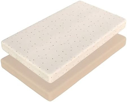 2-Pack Muslin Mini Crib Sheets Girl Boy, Cotton Muslin Pack and Play Sheets Fitted, 27" x 39", Fits Graco Pack n Play Mattress, Playpen Sheets Pack n Play, Oeko-Tex (Neutral Pack n Play Sheets)