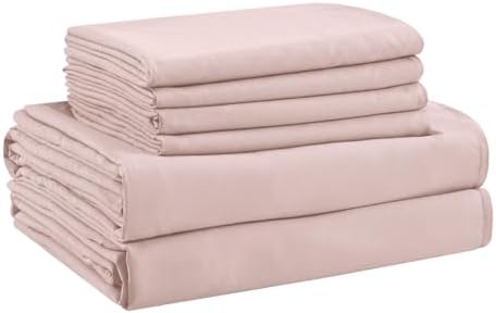 Full Size Bed Sheets - 6 Piece Soft Microfiber and Wrinkle Free Sheets - Easy Care, Extra Soft, Cooling Sheets - 1 Deep Pocket Fitted Sheet 1 Flat Sheet and 4 Pillowcases (Full Baby Pink)