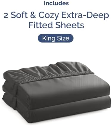 CGK Linens 2 Pack Extra Deep King Fitted Sheets - Charcoal