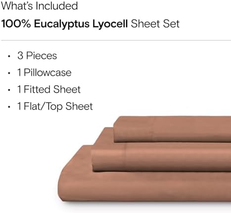 Sijo AiryWeight Tencel Sheet Set, 100% Lyocell Derived from Eucalyptus, Buttery Soft, Architectural Digest Best Cooling Sheets Winner - 3pc - 1 Pillowcase 1 Fitted 1 Top (Clay, Twin)