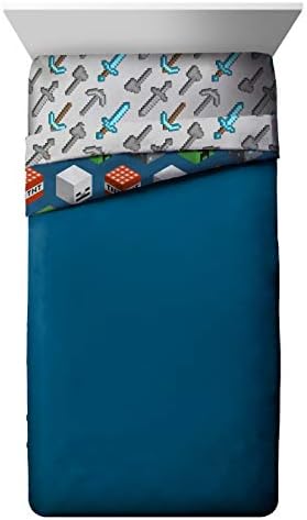 Jay Franco Kids Comforter - Soft and Cozy Bed for Stylish Room Decor, Official Licensed Product, Blue - Minecraft, Twin