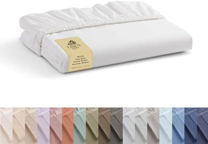 Linen Home 100% Cotton Percale Fitted Sheet only, Full Size, White