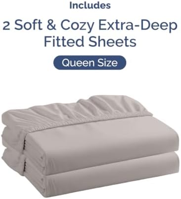 CGK Linens 2 Pack Extra Deep Queen Fitted Sheets - Light Grey