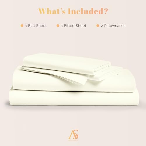 100% Egyptian Cotton Sheets Queen Size Bed Set - 800 Series Elite Collection Egyptian Cotton Sheet Set (4 PC, Ivory), Soft, Cooling, 16" Deep Pocket Sateen Luxury Hotel Bedsheet