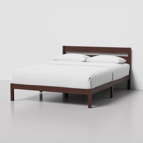 LIFEMENT Classic Wood Platform Bed Frame with Headboard, Essential, Noise Free, Under Bed Storage, No Box Spring Needed, Easy Assembly (Walnut, Queen (U.S. Standard))