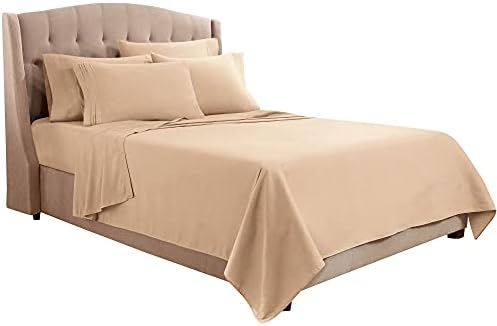 Clara Clark Flex Top King Sheets, 6 Piece Set - Hotel Luxury Sheets for Top Split King Bed, Super Soft Bedding Set, Head Split King Taupe Sand