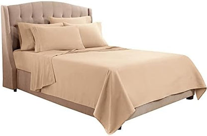 Clara Clark Flex Top King Sheets, 6 Piece Set - Hotel Luxury Sheets for Top Split King Bed, Super Soft Bedding Set, Head Split King Taupe Sand
