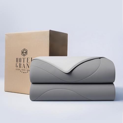 Hotel Grand Cooling Comforter for Hot Sleepers, Cooling Blankets Twin Size, Q-Max>0.4, Breathable and Soft, Lightweight Blankets for Summer (Grey, 68" x90”, Packed with Cooling Pillowcase)