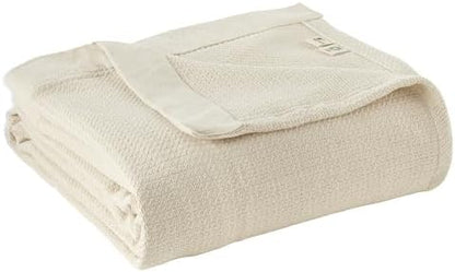 100% Organic Cotton Blanket - GOTS & Fairtrade Certified Organic Cotton Throw Blanket for Bed with a Heavy & Breathable Single Knit Weave - Great as Bedspread or Coverlet (Natural, King/Cal King)