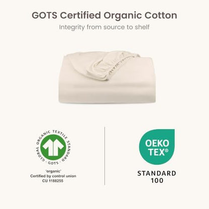 BIOWEAVES 100% Organic Cotton 1 King Size Fitted Sheet Only | 300 Thread Count Sateen Weave GOTS Certified with Deep Pocket - Undyed Natural
